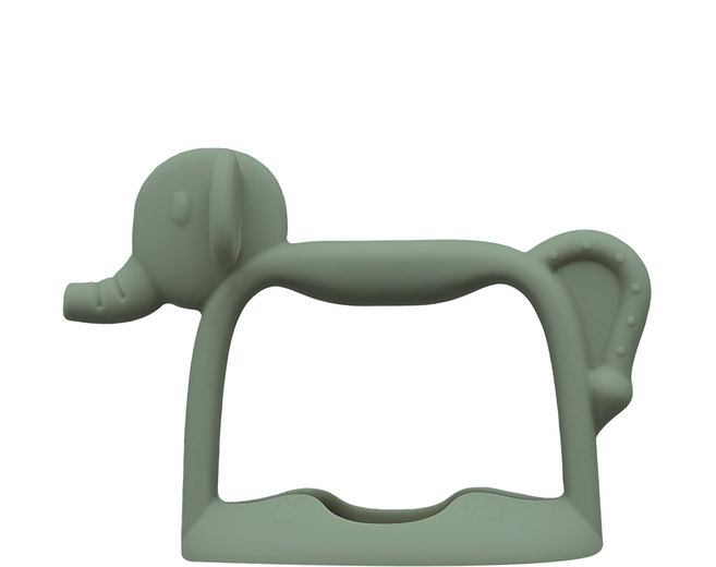 tgm 不吃手白金矽膠穿握固齒器, 固齒器 + 收納盒, 小象 綠色, 1個