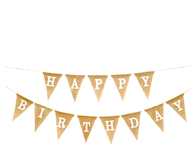 生日三角拉旗 Set 繩長2米 寬13高18公分 需自行DIY組裝, 1個, 生日快樂 卡其色