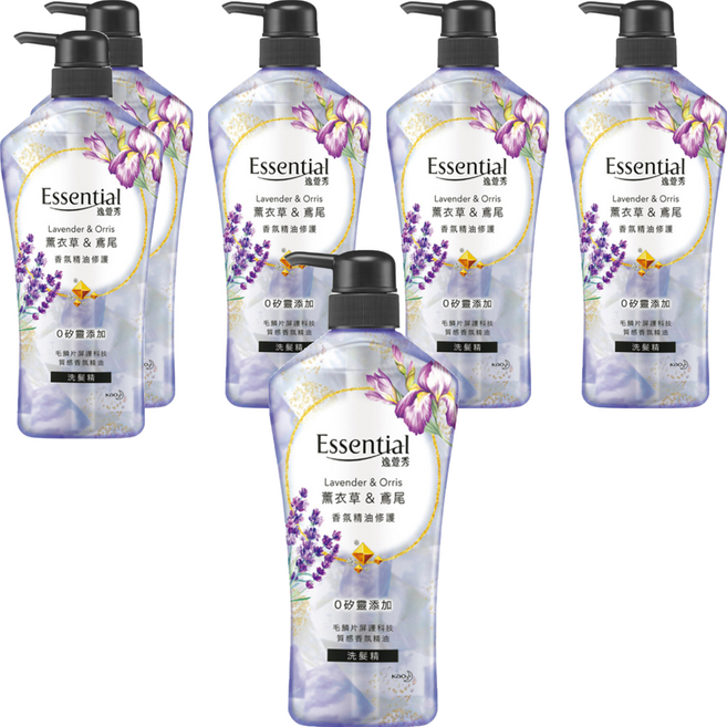 Essential 逸萱秀 香氛精油修護洗髮精 薰衣草&鳶尾 0矽靈水感配方, 700ml, 6瓶