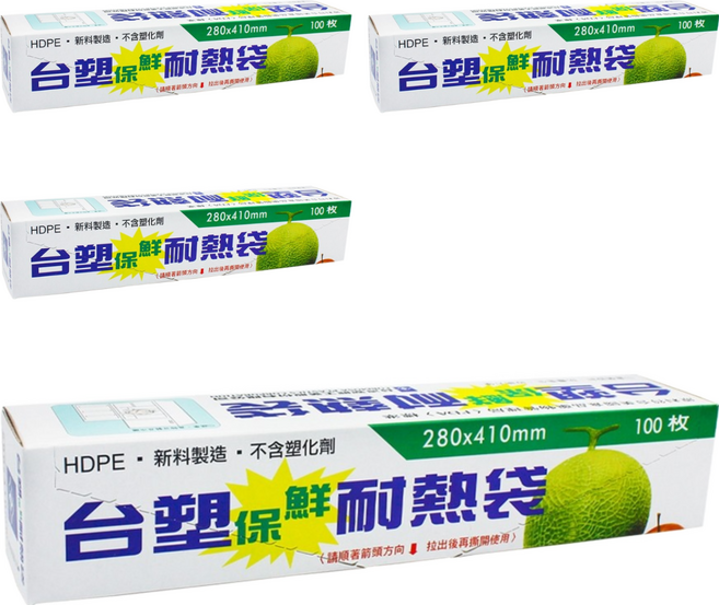 台塑 保鮮耐熱袋, 28 x 41cm, 100張, 4盒