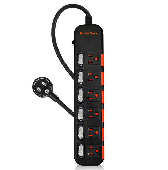 PowerSync 群加 6開6插滑蓋防塵防雷擊延長線 6孔 TPS366DN0027, 黑色, 1個, 2.7m
