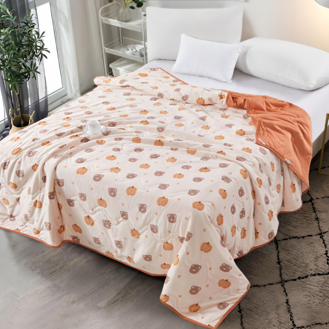 Aaron 艾倫生活家 海島針織手工蠶絲夏涼被, 南瓜熊