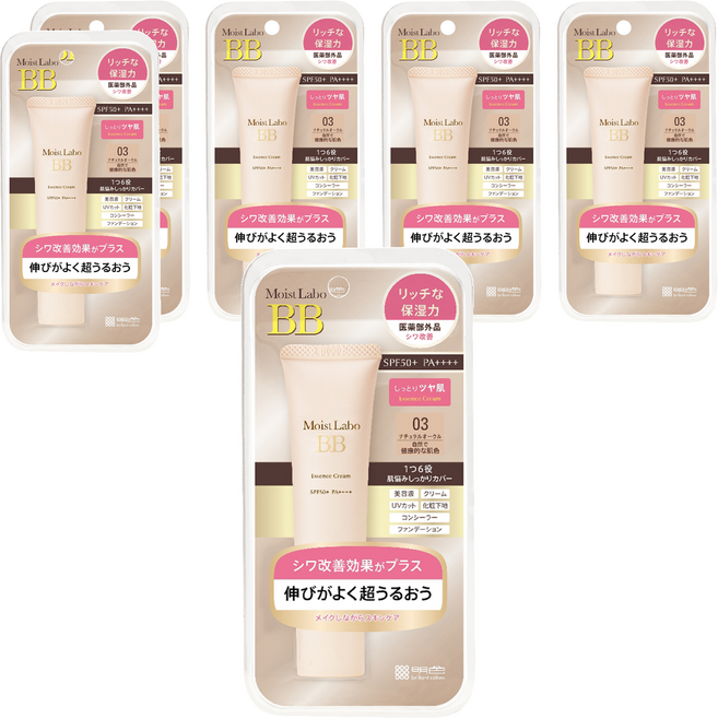 MEISHOKU 明色 MoistLabo保濕遮瑕精華BB霜 SPF50+ PA++++ 高遮瑕 高持妝 高耐汗 一瓶6效 快速完妝, 03 健康色, 30g, 6條