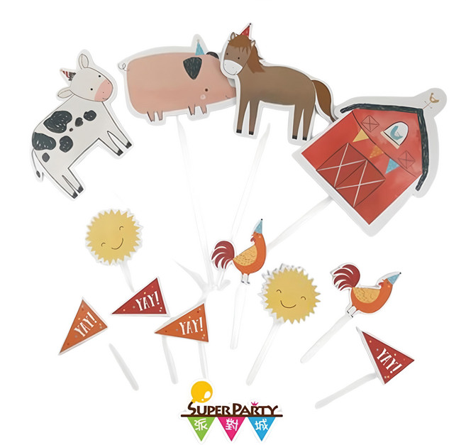 SUPER PARTY 派對城 蛋糕裝飾, 12入, 動物農場 多色