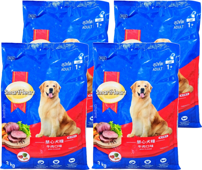 SmartHeart 慧心 成犬配方乾糧, 牛肉口味, 3kg, 4袋