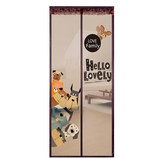 魔術膠靜音磁吸防蚊門簾, 印花 小狗