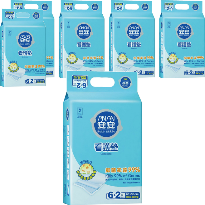 安安 看護墊 XXL, XXL(90 x 60cm), 8片, 6包, 8片