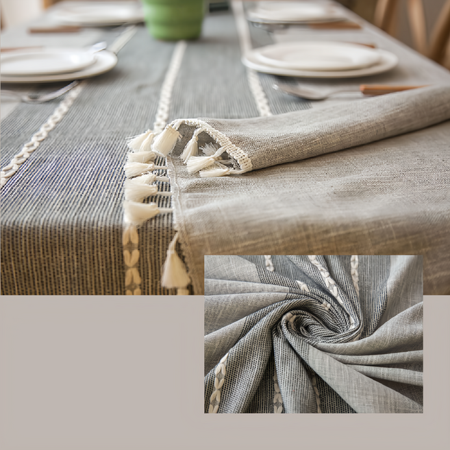 防水緹花編織桌布 花邊款, 140 x 180cm, 海鹽布雪 灰色, 1條