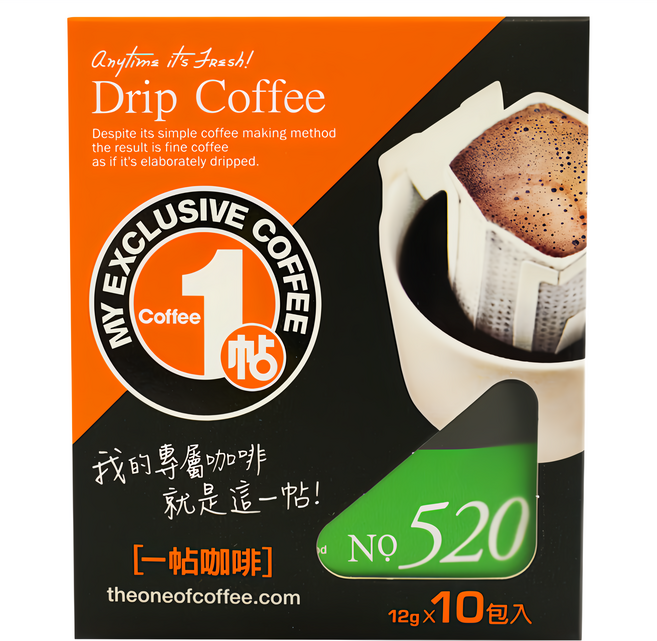 一帖咖啡 NO.520 濾掛式咖啡包, 12g, 10包, 1盒