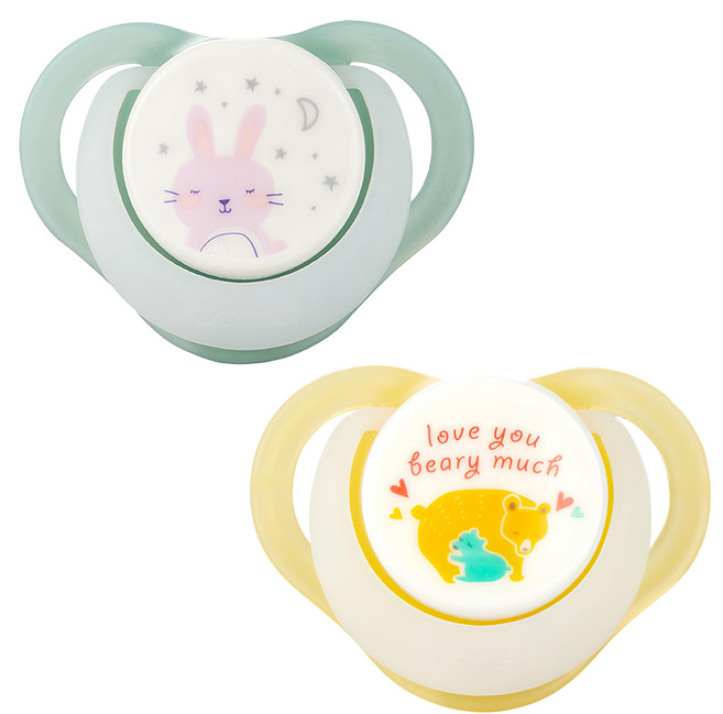 Combi 康貝 Night系列安撫奶嘴 Set 極致輕薄, 2-10個月, 黃色 + 綠色, 1組