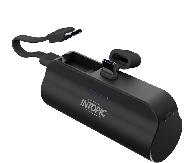 INTOPIC 廣鼎 迷你口袋式行動電源 Type-C 79 x 46 x 27mm 95g, PW-507C, 黑色