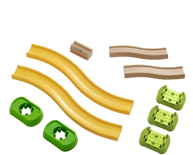 HABA 酷樂比滾球配件 適合2歲以上兒童, 曲軌套件組 黃色 + 綠色 + 褐色, 1盒