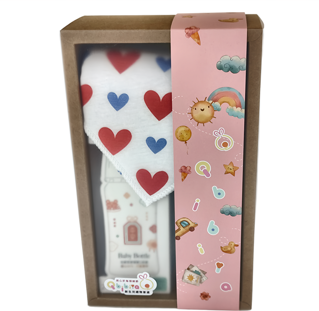 Qbibiya 平安小禮盒 含nac nac防脹氣玻璃寬口平安奶瓶 時尚吸水圍兜 十層紗純棉萬用巾