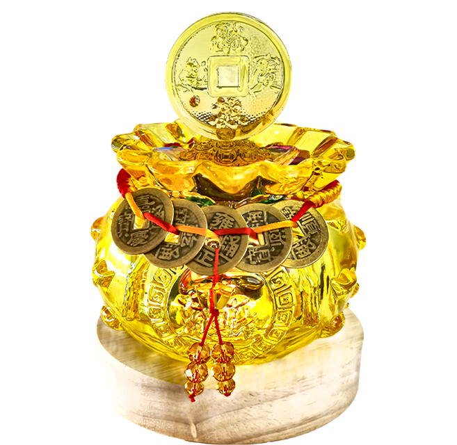 財神小舖 招財進寶五帝錢袋聚寶盆, 開運黃, 1個