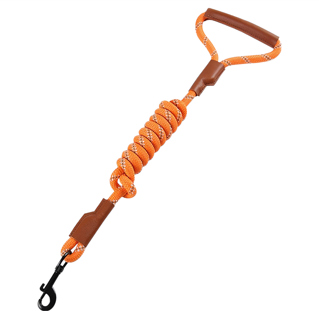 Mamy Pets 寵情 寵物夜光安全牽繩 皮革握把, 活力橙, 1條