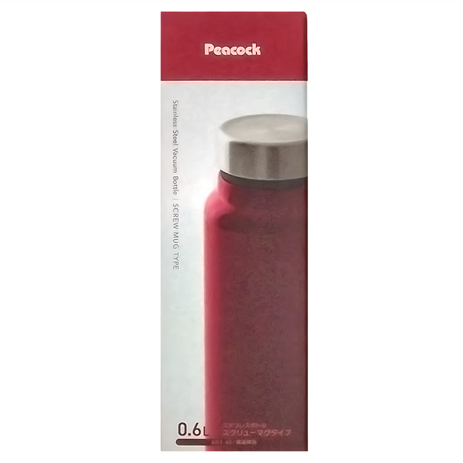 Peacock 日本孔雀 AKY-60-R 不鏽鋼真空保溫瓶 旋轉杯型, 紅色, 600ml, 1個