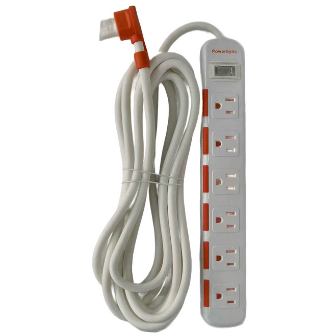 PowerSync 群加 1開6插滑蓋防塵防雷擊延長用電源線組 3孔 TS6DB145, 4.5m, 白色, 1條