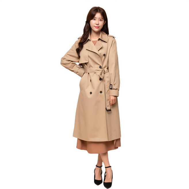 CARET 女款 長版風衣 附腰帶