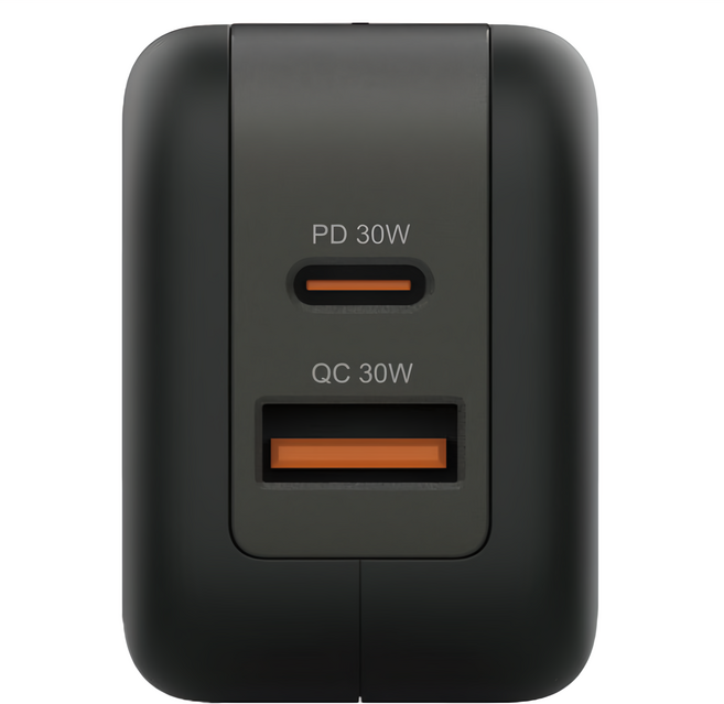 LaPO 30W 2 Port 充電器 PD/QC Fast Charging 氮化鎵 黑色 Lch30 43 x 43 x 30mm USB-A/USB-C 100V-240V 適用各式智慧型手機