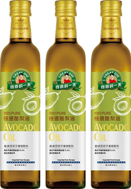得意的一天 極選酪梨油, 500ml, 3瓶