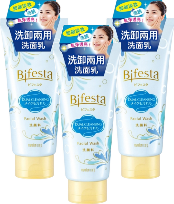 Bifesta 碧菲絲特 洗卸兩用淨透洗面乳 添加植物纖維 打造明亮光滑美肌, 120g, 3條
