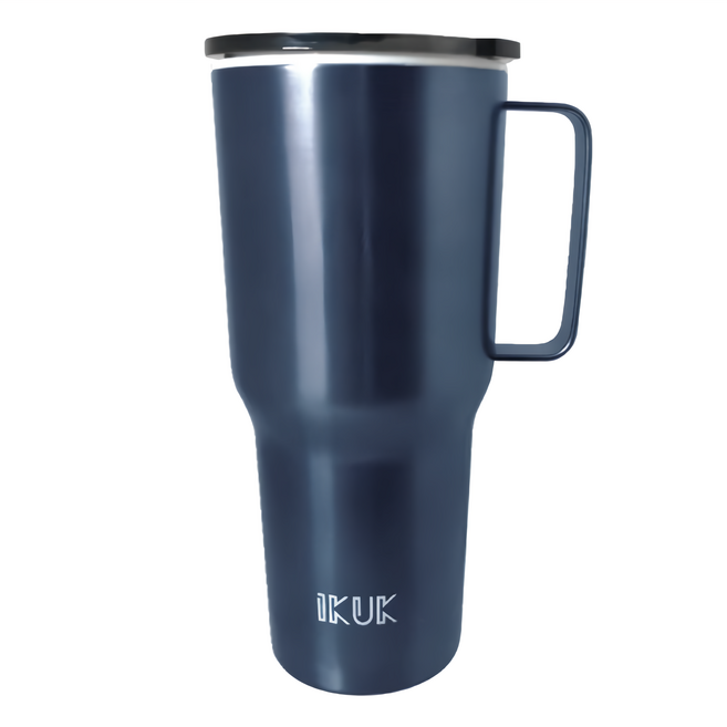 IKUK 艾可 保溫珍奶手把杯 太平洋藍 900ml 304不鏽鋼杯身, 1個