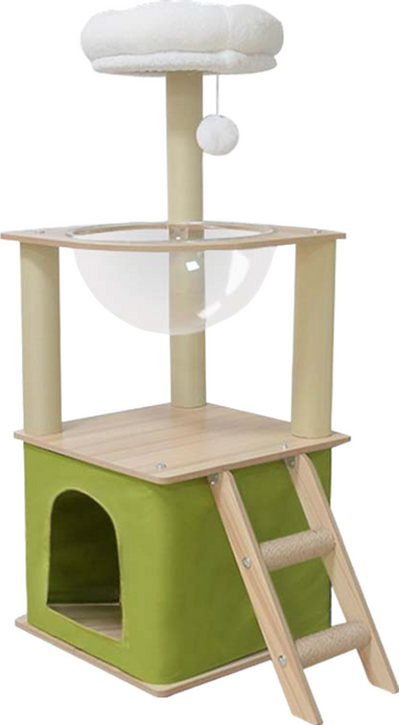AOYI 奧藝 木質簡約風太空艙貓跳台 Y-25 綠色 貓咪跳台結合貓抓柱 滿足愛玩耍天性 多層結構設計 讓貓咪盡情伸展肢體, 1個