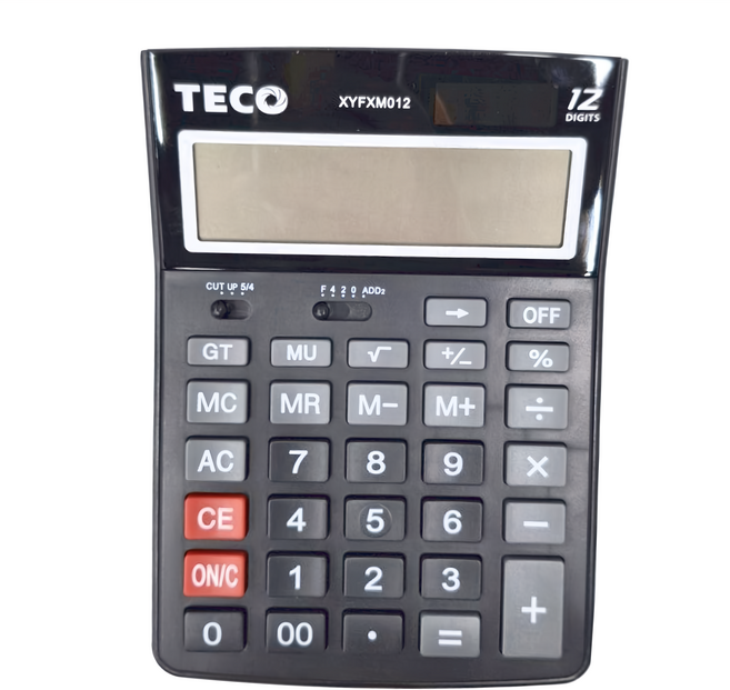 TECO 東元 桌上型計算機 XYFXM012 太陽能 AG-13鈕扣電池, 黑色, 1個