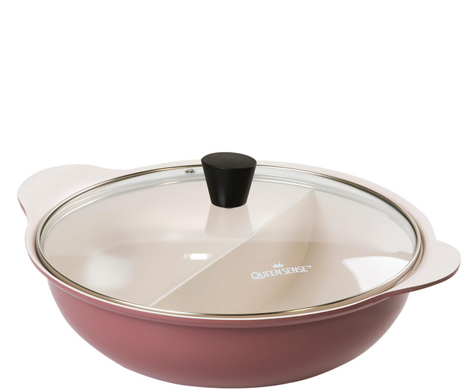 QUEEN SENSE 陶瓷塗層鴛鴦鍋 電磁爐適用 紫紅色, 28cm, 1個