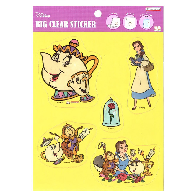 sun-star Disney 透明貼紙套組 180 x 148 x 0.3mm 6.5g, 美女與野獸 透明多色, 1包