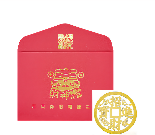 財神小舖 招財進寶 開運金屬貼, 金色, 1張