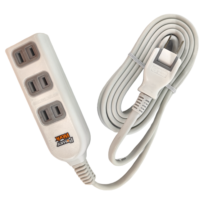 PowerWork 動力工廠 舍樂力180度平貼式3+1座延長線 2孔, 2.7m, 白色 + 灰色, 1條