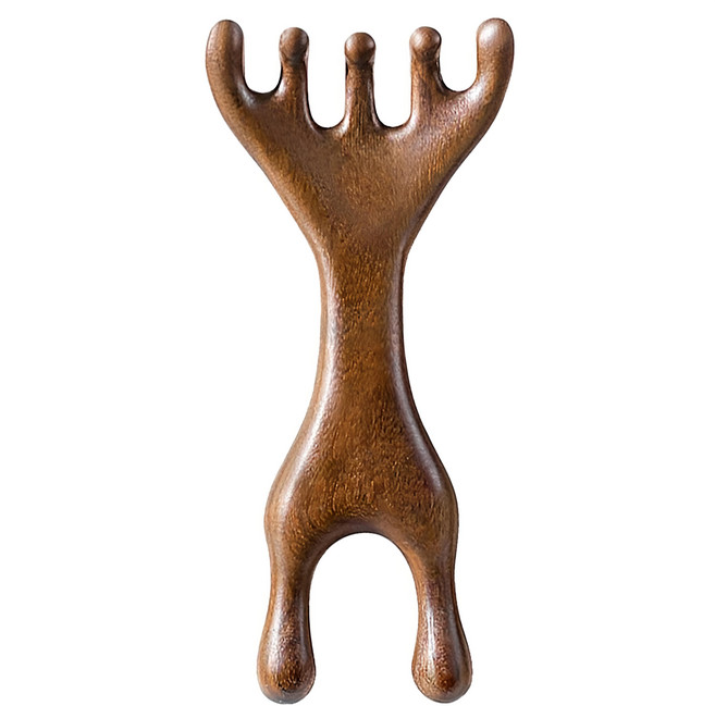 咪咪購物 鹿角鼻子眼部按摩檀木梳2件組 經絡梳/頭皮按摩梳, 1組, 檀木色