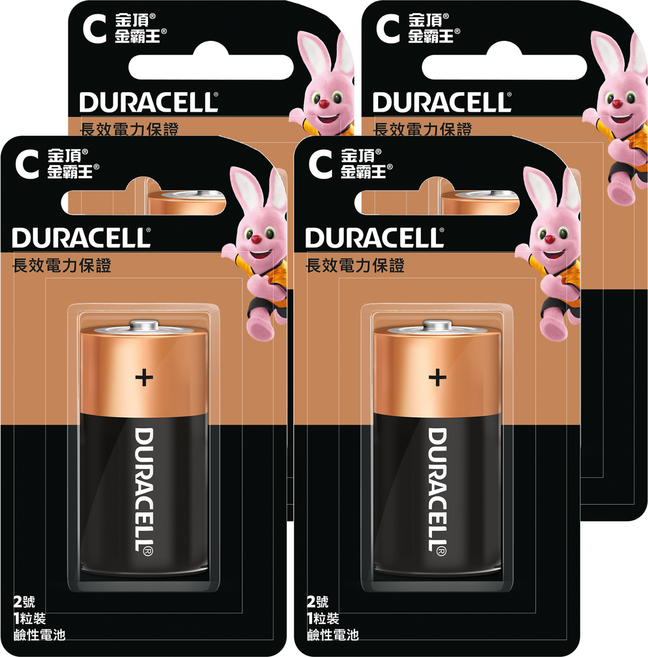 DURACELL 金頂 台灣公司貨 鹼性電池 2號C, 1入, 4顆