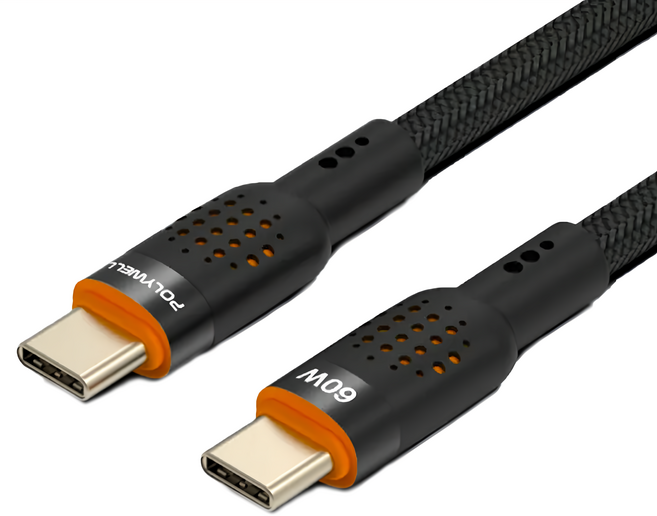 POLYWELL 寶利威爾 USB CM-CM Cable 充電線 PW15-W45-A397, 1m, 橘色 + 黑色, 1條