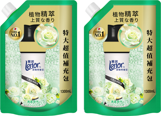 Lenor 蘭諾 衣物芳香豆 清晨草木 特大補充包, 2包, 1.3L