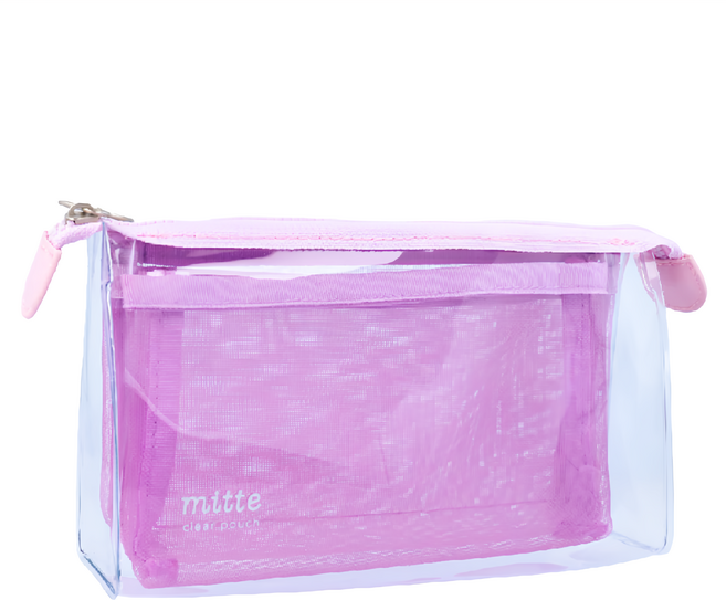 Sun-Star mitte 透明網袋兩用收納筆袋 雙層空間收納 尺寸W190xH100xD60mm, 蘭茵紫, 1個
