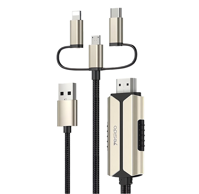 yesido HM14 同屏器 三合一通用HDMI, 2m, 黑色 + 金色, 1條