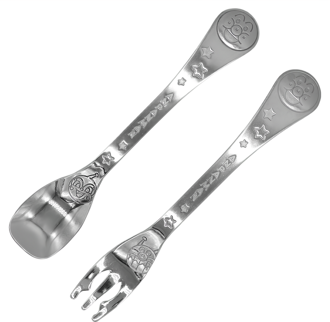 LEC ANPANMAN 麵包超人 不鏽鋼湯叉組 S, 銀色, 兒童湯匙 + 叉子, 1組