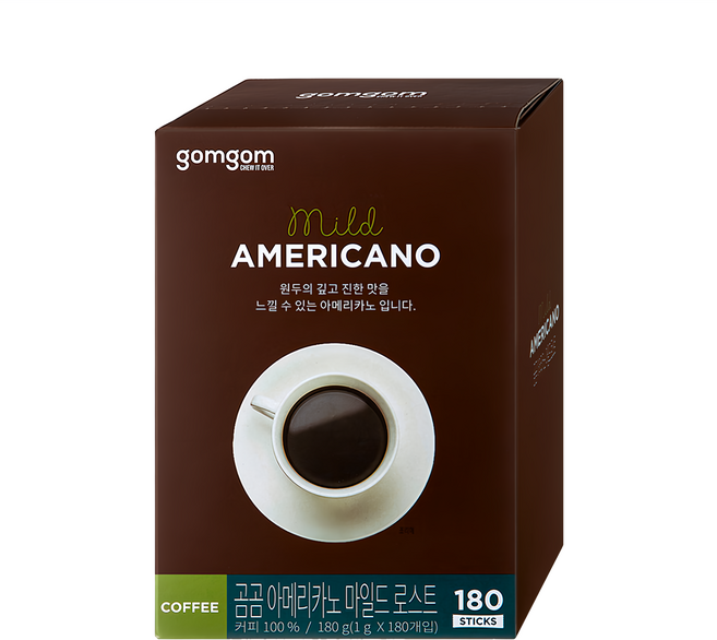 gomgom 美式即溶咖啡 Mild Americano, 1g, 180條, 1盒