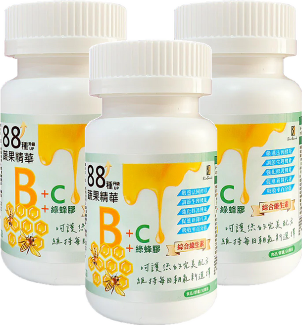 BioBank 大金宏醫 88種蔬果B群 + C + 綠蜂膠, 30顆, 15g, 3罐