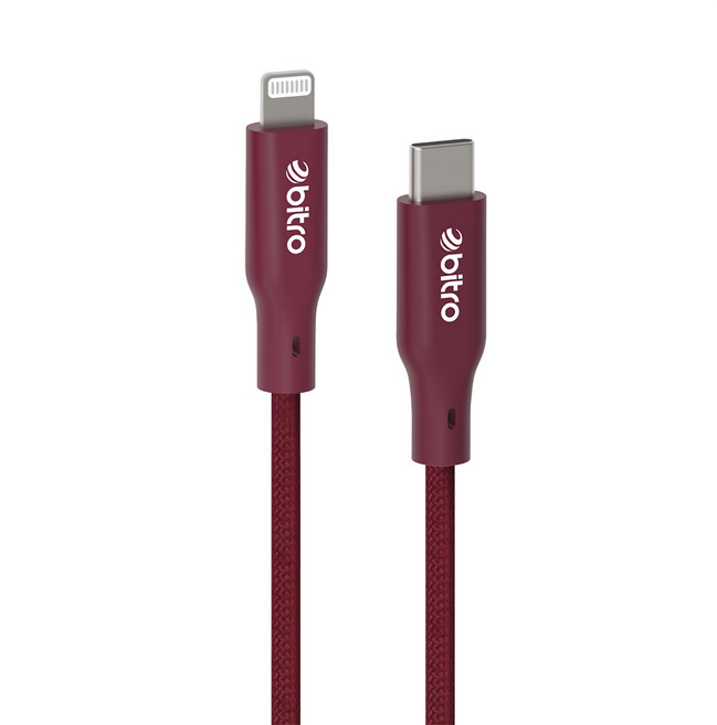 bitro USB-C-Lightning 柔韌編織傳輸快充線, 1.2m, 黛煙紅, 1條