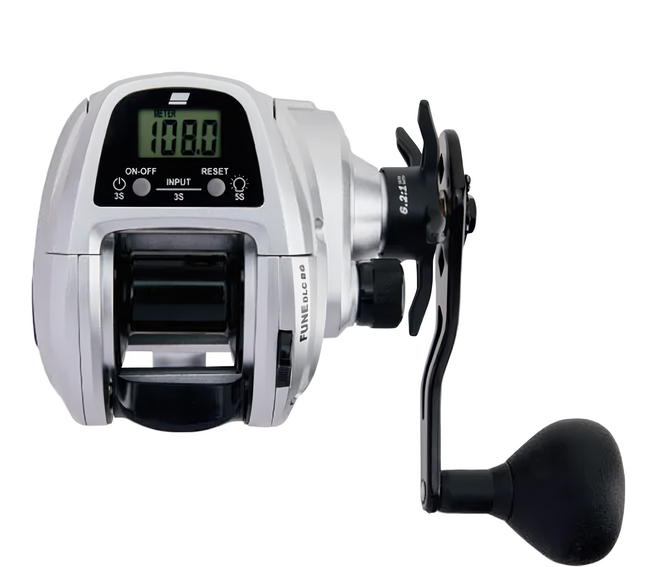 Abu Garcia Fune DLC 計米輪 大字元 小烏龜 梭形 捲線器 船釣 海釣 船舷警報器 小搞搞 Fune DLC H 右捲, 1個, 銀色 + 黑色