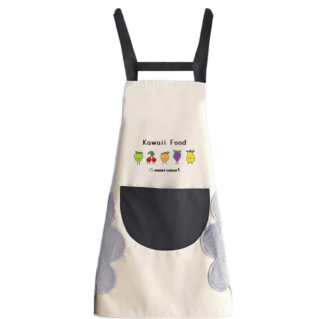 OMORY 原創擦手圍裙 Kawaii Food 66*72cm 100%聚酯纖維, 米白色, 1件