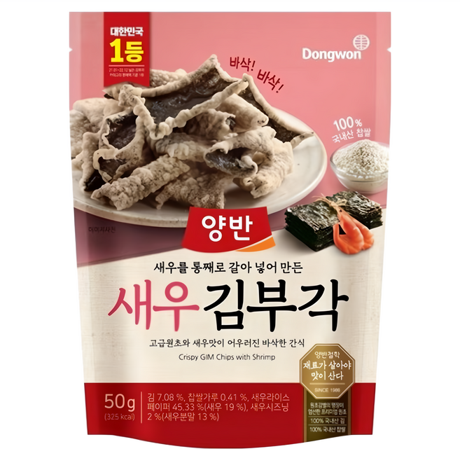 Dongwon 東遠 Yangban 兩班 海苔脆片 蝦風味, 50g, 1包