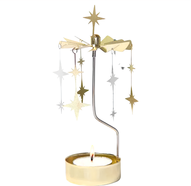 PLUTO DESIGN 閃爍星星旋轉燭座 金屬材質 瑞典設計 16cm, Gold