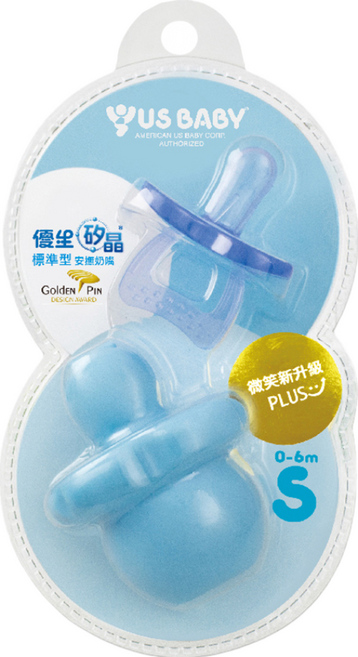 US baby 優生 矽晶標準型安撫奶嘴組 醫療用品級白金矽膠 耐高溫 160°C S號, 0~6個月, 顏色隨機, 1組
