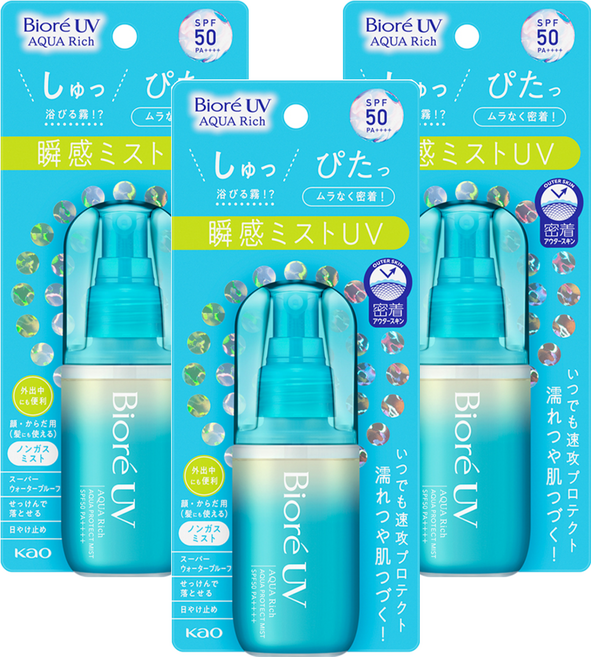 Biore 蜜妮 台灣公司貨 含水防曬水珠噴霧, 3瓶, 60ml