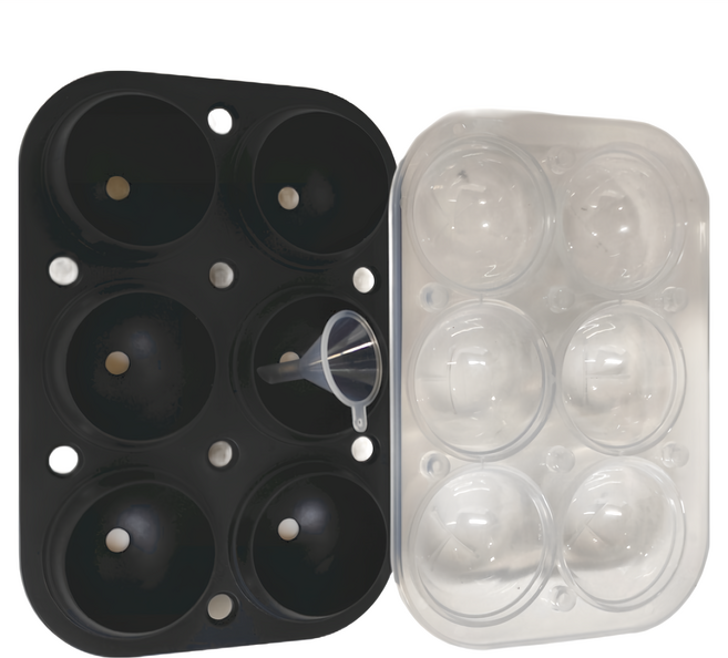 LifeShopping 6格圓球威士忌冰塊模具 附小漏斗, 黑色 + 透明色, 1個