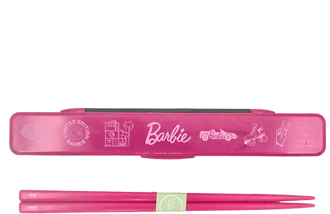 Skater BARBIE 無聲塑膠筷子 附收納盒 18cm, 桃紅色, 外盒 + 筷子, 1套